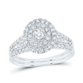 14K White Gold Diamond Double Halo Bridal Set 1 Cttw - Splendid Jewellery