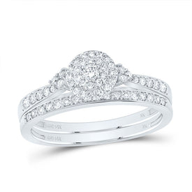 14K White Gold Diamond Double Halo Bridal Set 1/2 Cttw - Splendid Jewellery