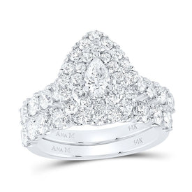 14K White Gold Diamond Double Halo Bridal Set 2 7/8 Cttw - Splendid Jewellery