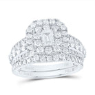 14K White Gold Diamond Double Halo Bridal Set 2 Cttw - Splendid Jewellery