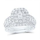 14K White Gold Diamond Double Halo Bridal Set 2 Cttw - Splendid Jewellery