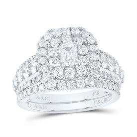 14K White Gold Diamond Double Halo Bridal Set 2 Cttw - Splendid Jewellery