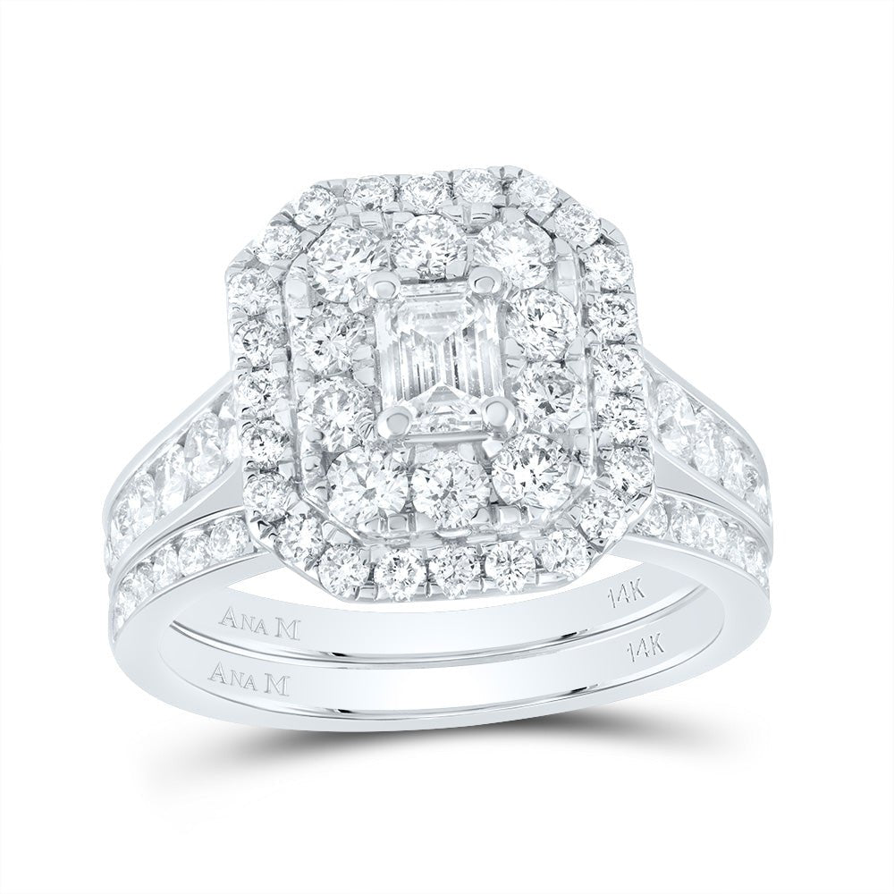 14K White Gold Diamond Double Halo Bridal Set 2 Cttw - Splendid Jewellery