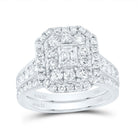 14K White Gold Diamond Double Halo Bridal Set 2 Cttw - Splendid Jewellery