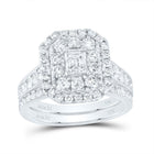 14K White Gold Diamond Double Halo Bridal Set 2 Cttw - Splendid Jewellery