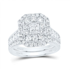 14K White Gold Diamond Double Halo Bridal Set 2 Cttw - Splendid Jewellery