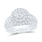 14K White Gold Diamond Double Halo Bridal Set 2 Cttw - Splendid Jewellery