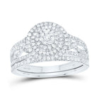 14K White Gold Diamond Double Halo Bridal Set 3/4 Cttw - Splendid Jewellery