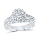 14K White Gold Diamond Double Halo Bridal Set 3/8 Cttw - Splendid Jewellery