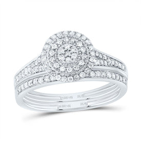 14K White Gold Diamond Double Halo Bridal Set 3/8 Cttw - Splendid Jewellery