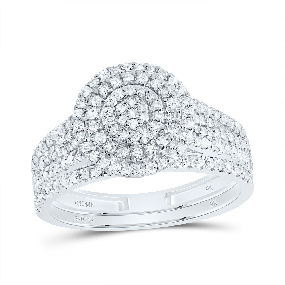 14K White Gold Diamond Double Halo Bridal Set 5/8 Cttw - Splendid Jewellery