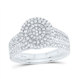 14K White Gold Diamond Double Halo Bridal Set 5/8 Cttw - Splendid Jewellery