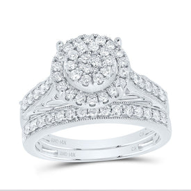 14K White Gold Diamond Double Halo Bridal Set 7/8 Cttw - Splendid Jewellery