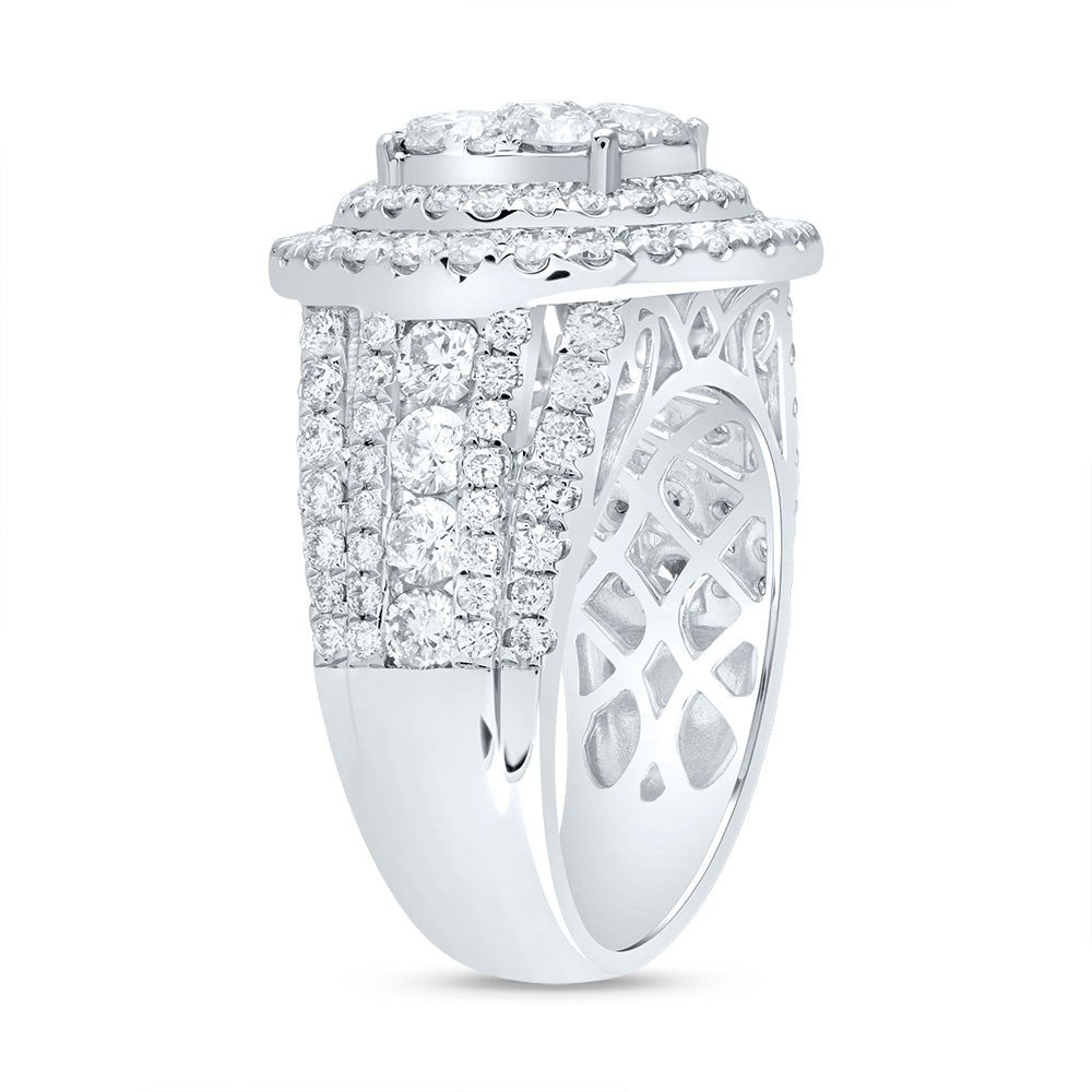 14K White Gold Diamond Double Halo Fashion Bridal Ring 3 Cttw - Splendid Jewellery