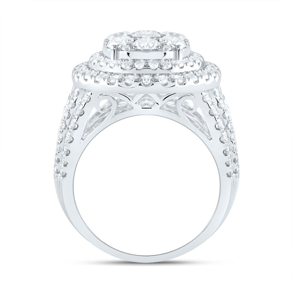 14K White Gold Diamond Double Halo Fashion Bridal Ring 3 Cttw - Splendid Jewellery