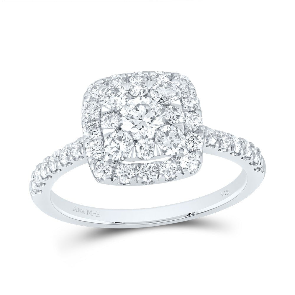 14K White Gold Diamond Elite Cushion Single Halo Bridal Ring 1 Cttw - Splendid Jewellery