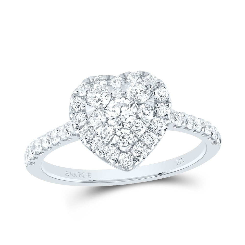 14K White Gold Diamond Elite Heart Single Halo Bridal Ring 7/8 Cttw - Splendid Jewellery