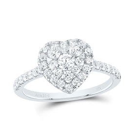 14K White Gold Diamond Elite Heart Single Halo Bridal Ring 7/8 Cttw - Splendid Jewellery