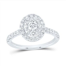 14K White Gold Diamond Elite Oval Single Halo Bridal Ring 1 Cttw - Splendid Jewellery