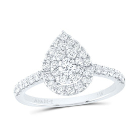 14K White Gold Diamond Elite Pear Single Halo Bridal Ring 7/8 Cttw - Splendid Jewellery