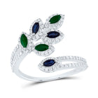 14K White Gold Diamond Emerald and Blue Sapphire Gemstone Ring 1/2 Cttw - Splendid Jewellery