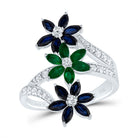 14K White Gold Diamond Emerald and Blue Sapphire Gemstone Ring 1/3 Cttw - Splendid Jewellery