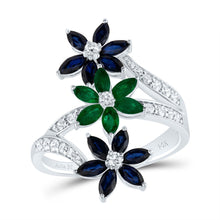 Load image into Gallery viewer, 14K White Gold Diamond Emerald and Blue Sapphire Gemstone Ring 1/3 Cttw - Splendid Jewellery