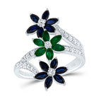 14K White Gold Diamond Emerald and Blue Sapphire Gemstone Ring 1/3 Cttw - Splendid Jewellery