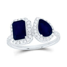 14K White Gold Diamond Emerald and Blue Sapphire Gemstone Ring 3/8 Cttw - Splendid Jewellery