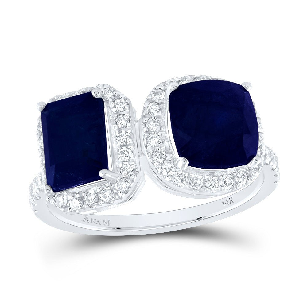 14K White Gold Diamond Emerald and Blue Sapphire Gemstone Ring 3/8 Cttw - Splendid Jewellery