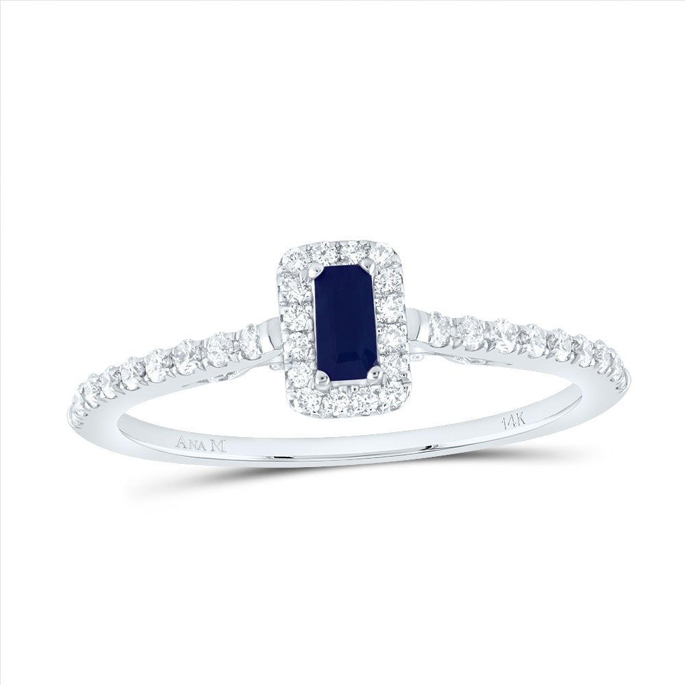 14K White Gold Diamond Emerald Blue Sapphire Gemstone Ring 1/5 Cttw - Splendid Jewellery
