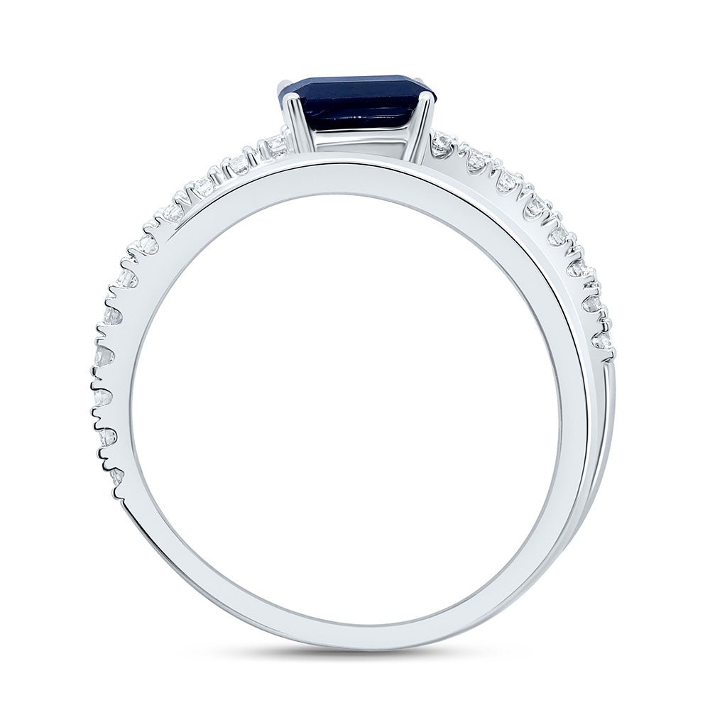 14K White Gold Diamond Emerald Blue Sapphire Gemstone Women's Ring 1/3 Cttw - Splendid Jewellery