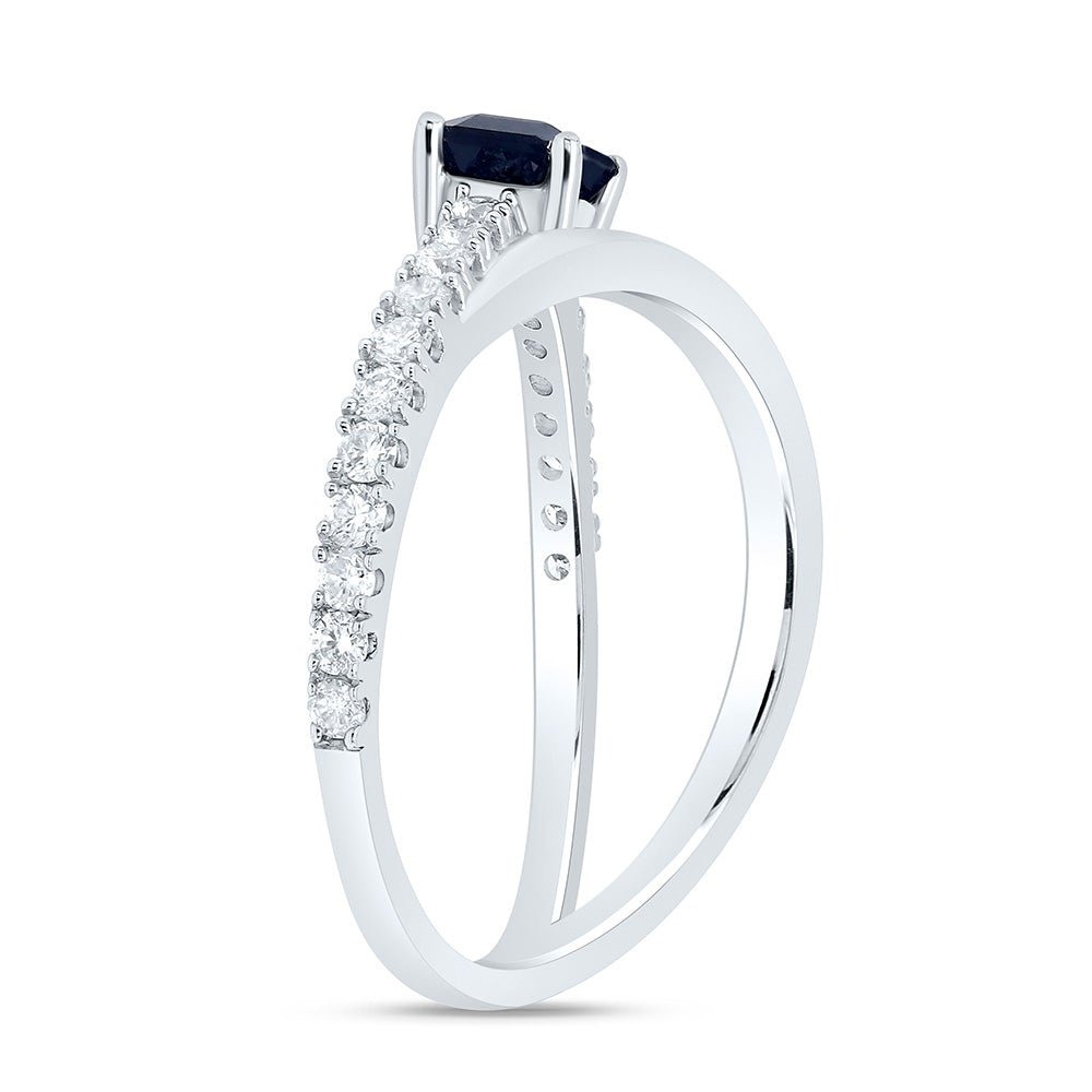 14K White Gold Diamond Emerald Blue Sapphire Gemstone Women's Ring 1/3 Cttw - Splendid Jewellery