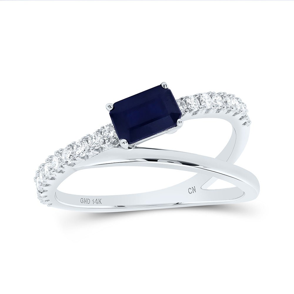 14K White Gold Diamond Emerald Blue Sapphire Gemstone Women's Ring 1/3 Cttw - Splendid Jewellery