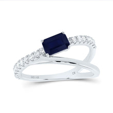 Load image into Gallery viewer, 14K White Gold Diamond Emerald Blue Sapphire Gemstone Women's Ring 1/3 Cttw - Splendid Jewellery