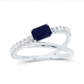 14K White Gold Diamond Emerald Blue Sapphire Gemstone Women's Ring 1/3 Cttw - Splendid Jewellery