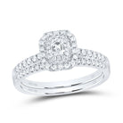 14K White Gold Diamond Emerald Double Halo Bridal Set 1/2 Cttw - Splendid Jewellery