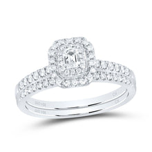 Load image into Gallery viewer, 14K White Gold Diamond Emerald Double Halo Bridal Set 1/2 Cttw - Splendid Jewellery