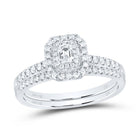 14K White Gold Diamond Emerald Double Halo Bridal Set 1/2 Cttw - Splendid Jewellery