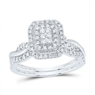 14K White Gold Diamond Emerald Double Halo Bridal Set 1/2 Cttw - Splendid Jewellery