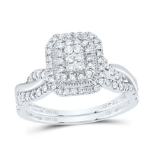 Load image into Gallery viewer, 14K White Gold Diamond Emerald Double Halo Bridal Set 1/2 Cttw - Splendid Jewellery