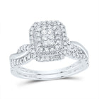 14K White Gold Diamond Emerald Double Halo Bridal Set 1/2 Cttw - Splendid Jewellery
