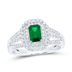 14K White Gold Diamond Emerald Gemstone Ring 1/2 Cttw - Splendid Jewellery
