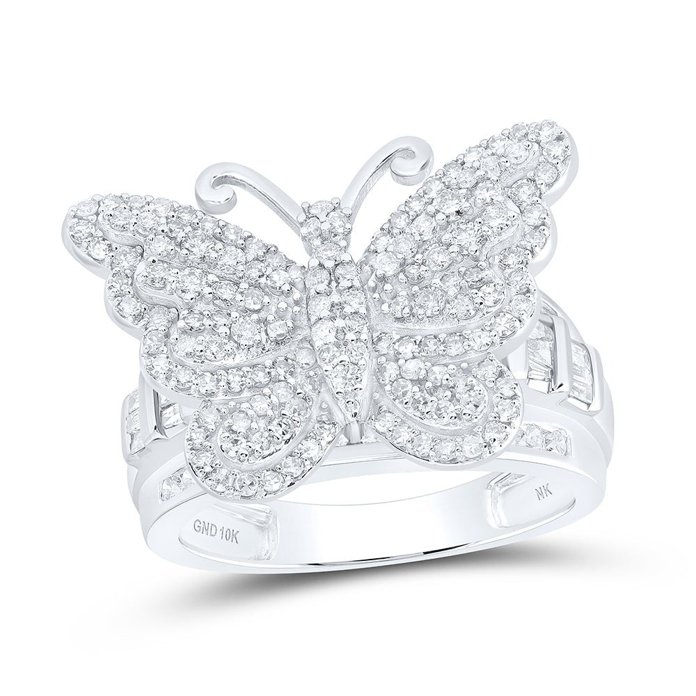 14K White Gold Diamond Fashion Butterfly Ring 1 1/2 Cttw - Splendid Jewellery