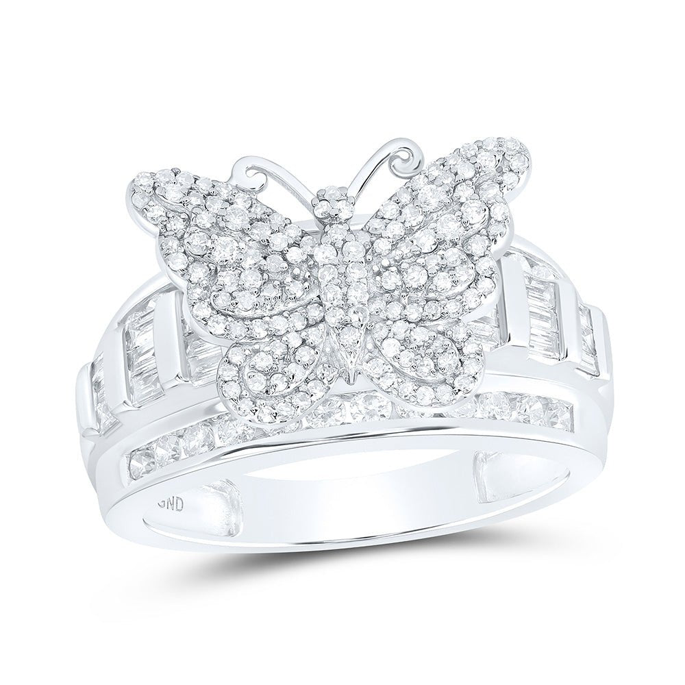 14K White Gold Diamond Fashion Butterfly Ring 1 Cttw - Splendid Jewellery