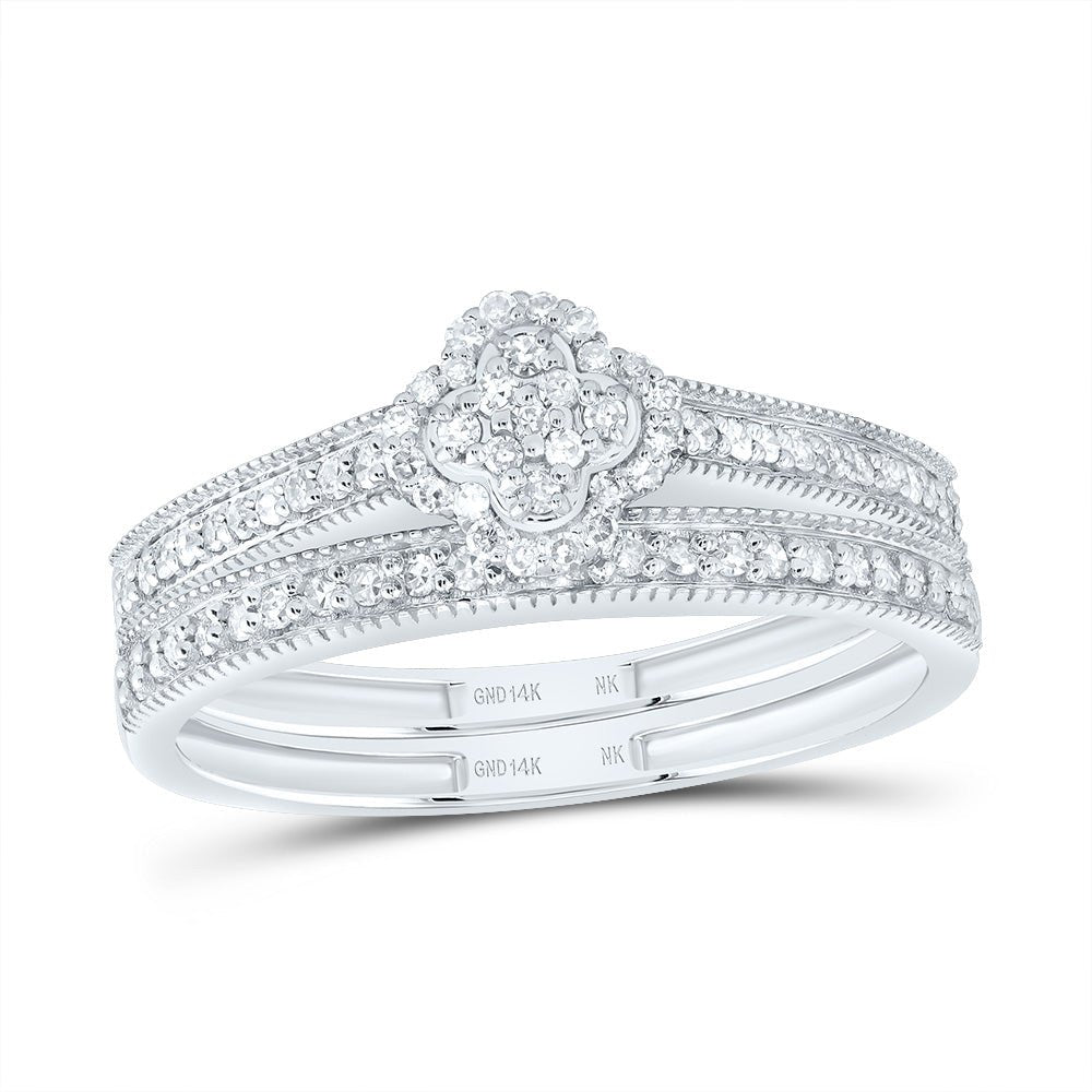 14K White Gold Diamond Fashion Clover Bridal Set 1/4 Cttw - Splendid Jewellery