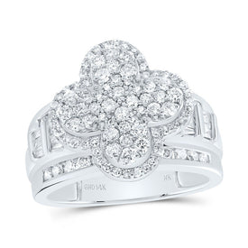 14K White Gold Diamond Fashion Clover Ring 1 1/3 Cttw - Splendid Jewellery