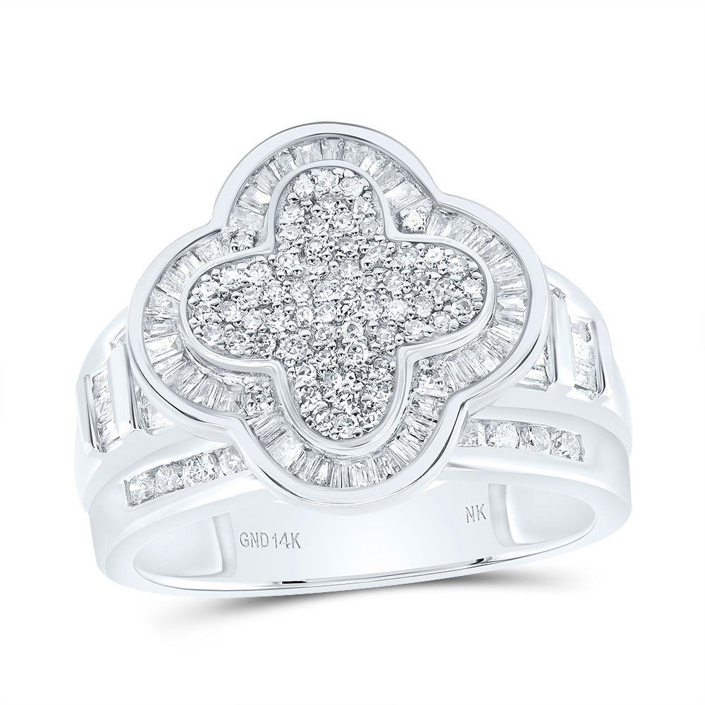 14K White Gold Diamond Fashion Clover Ring 1 Cttw - Splendid Jewellery
