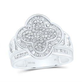 14K White Gold Diamond Fashion Clover Ring 1 Cttw - Splendid Jewellery
