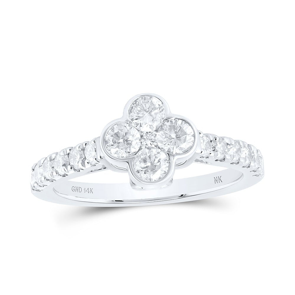 14K White Gold Diamond Fashion Clover Women's Ring 1 Cttw - Splendid Jewellery